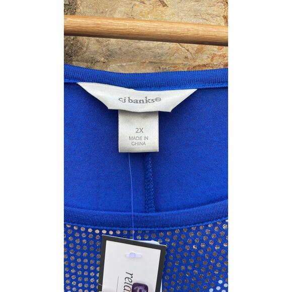 CJ Banks bright blue short sleeve blouse silver embellishments size 2X NEW - Picture 3 of 8